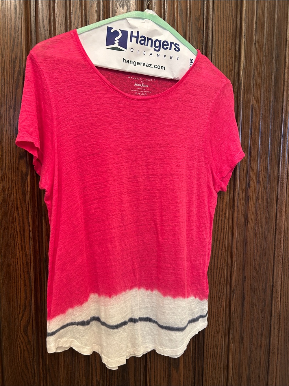Majestic Paris Pink Short Sleeve Crew Tee with White Tie-Dye Hem